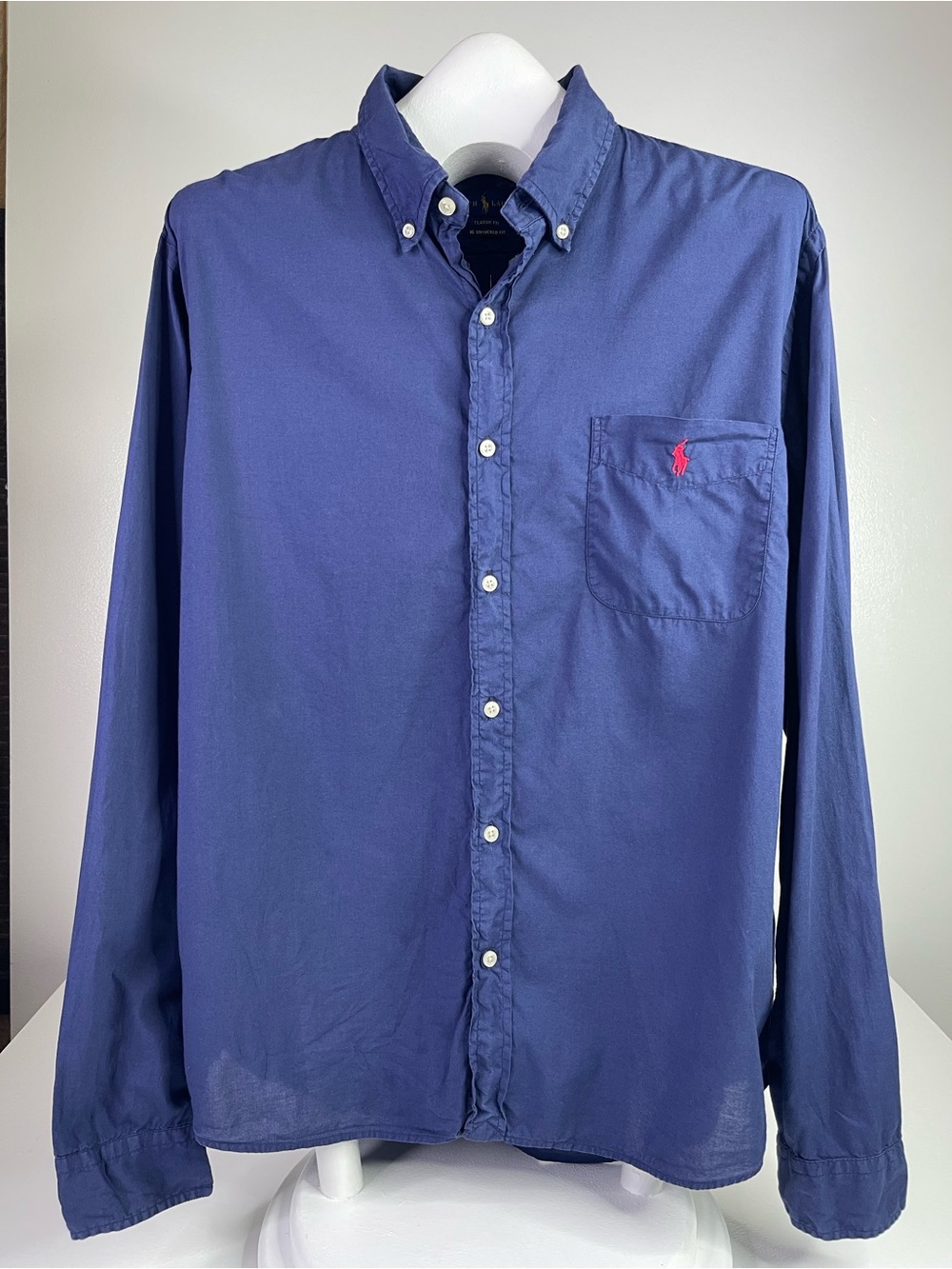 Ralph Lauren Classic Fit Untucked Shirt Mens XL Navy Blue Red Pony Button Down